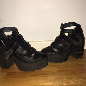 Topshop black leather platform heeled boots